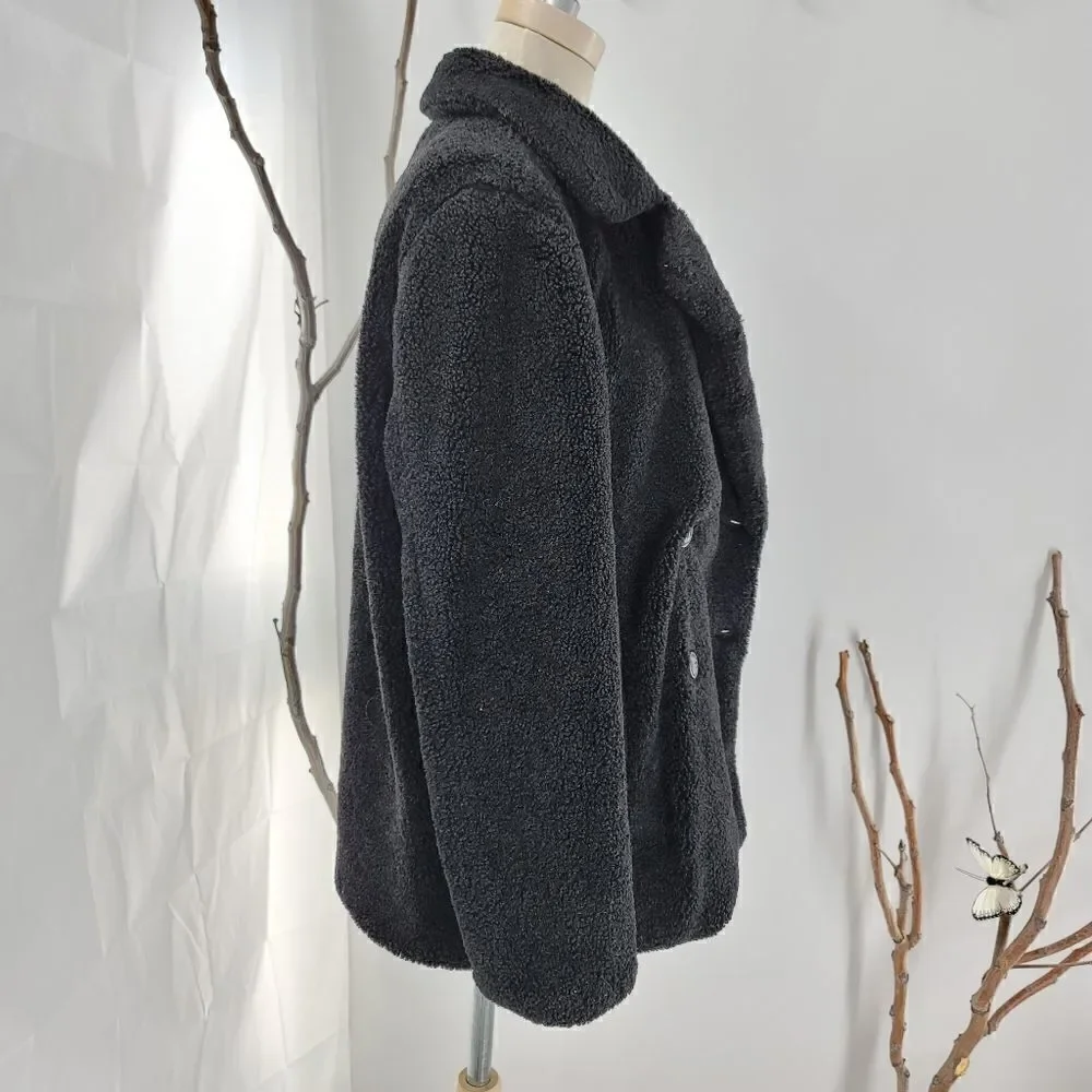 Unbranded oversized teddy bear plush pea coat black